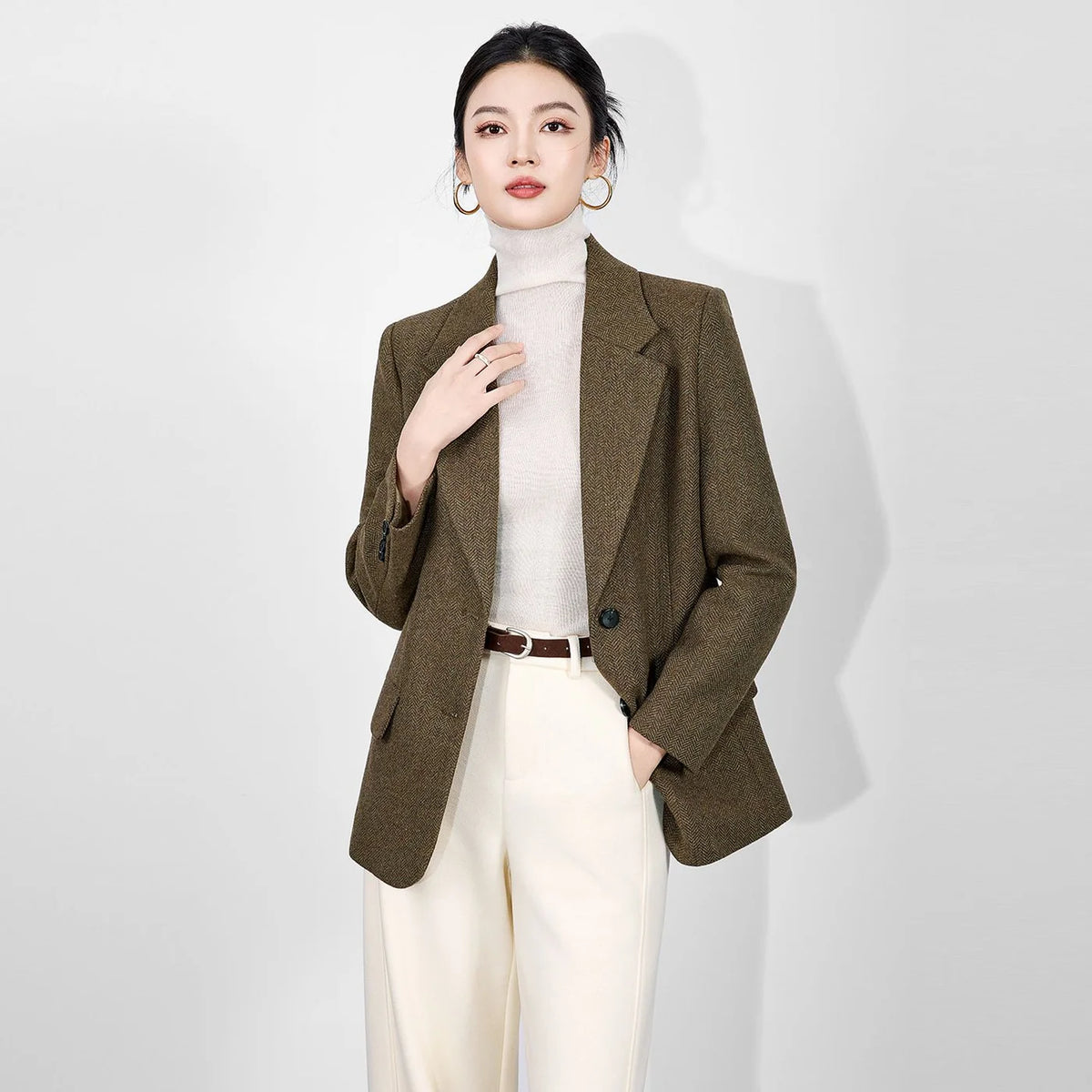 Herringbone Wool-Blend Blazer — image 1