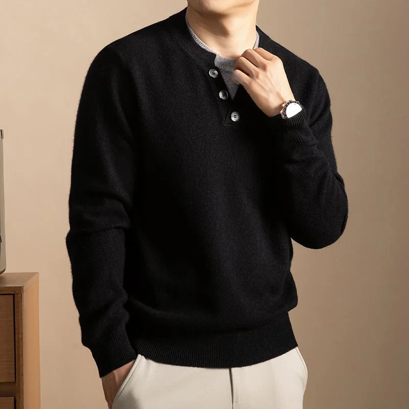 Cashmere-Blend Henley Sweater — image 3