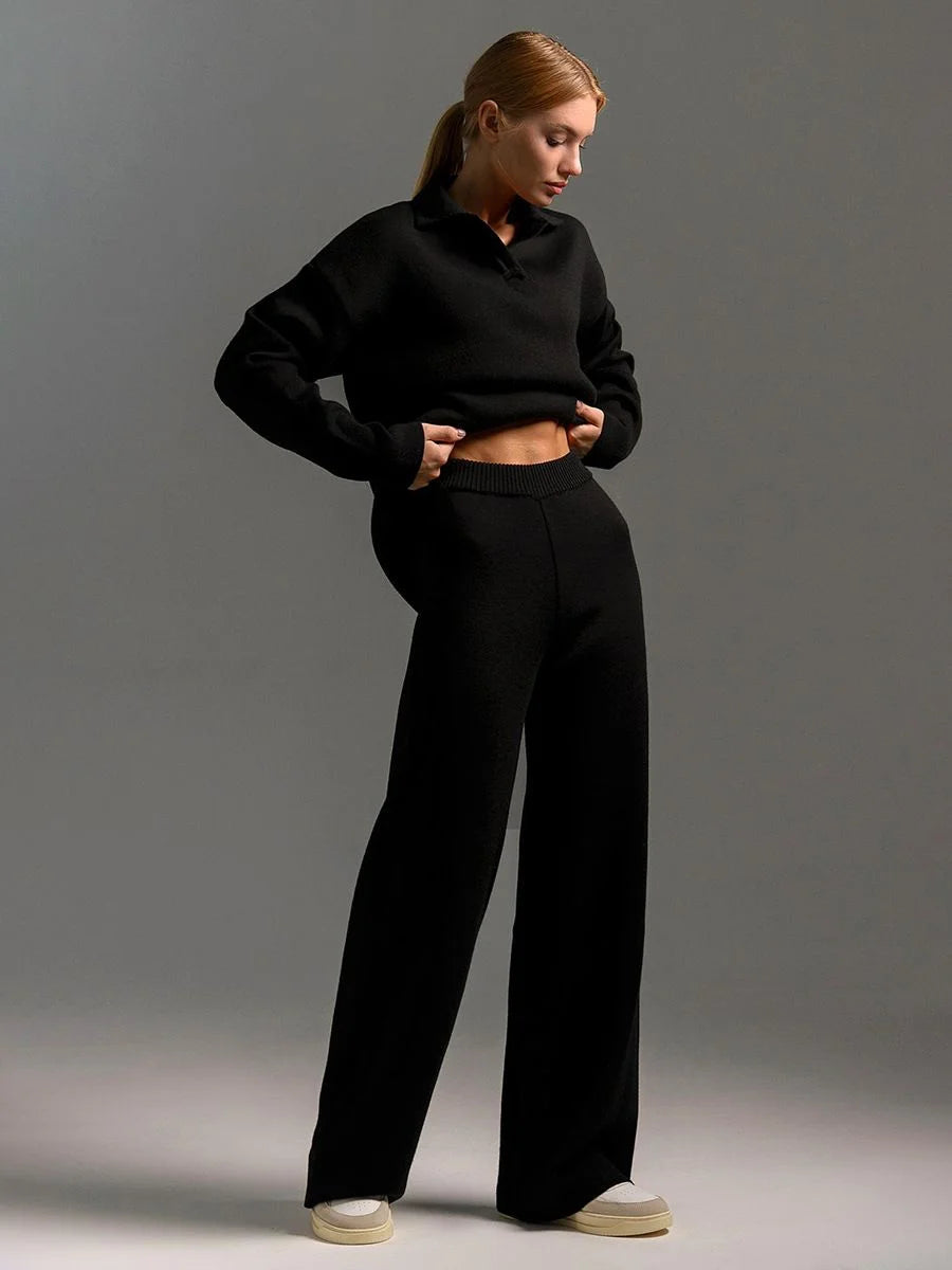 Polo-Collar Knit Trouser Set — image 4