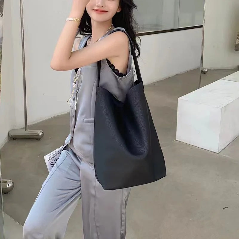 Drawstring Leather Bucket Bag — image 3