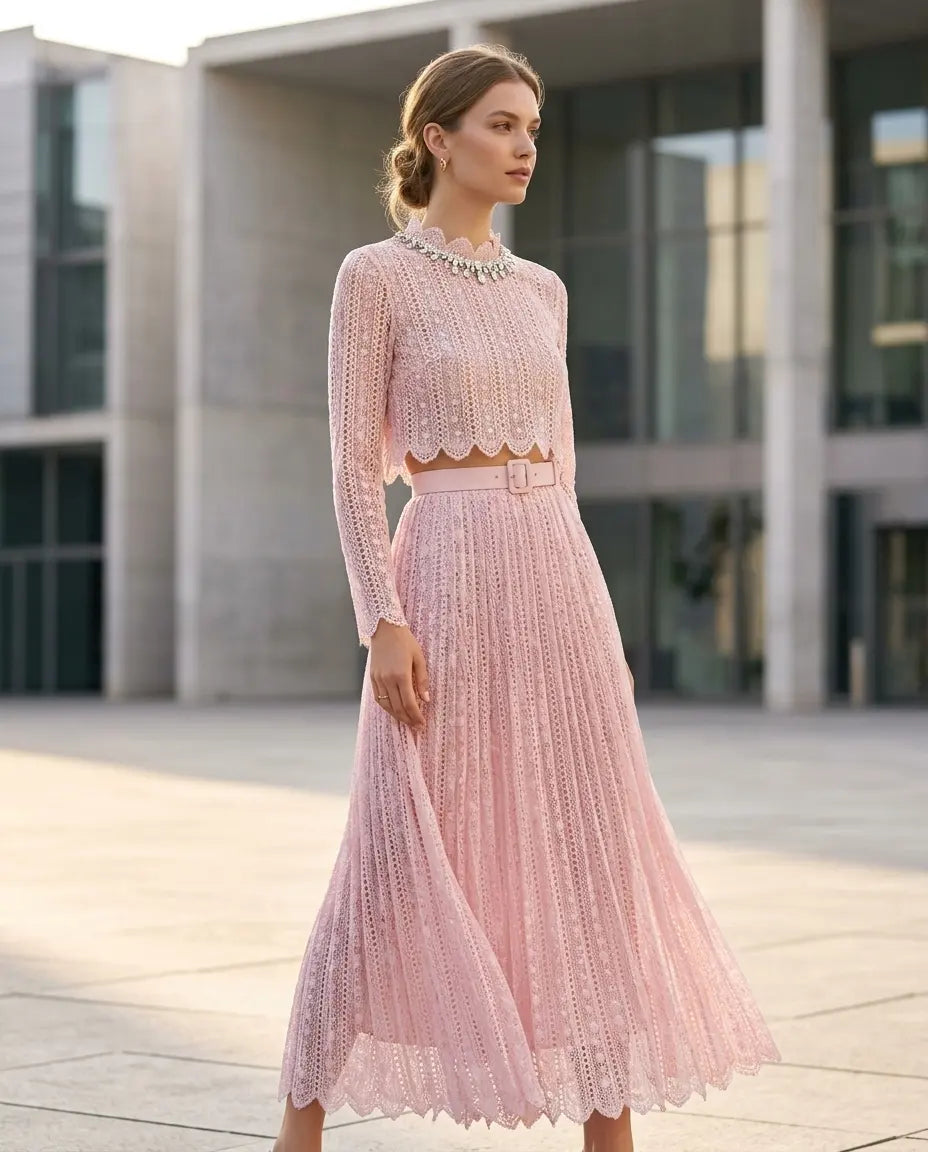 Blush Lace Pleated Dress — image 1