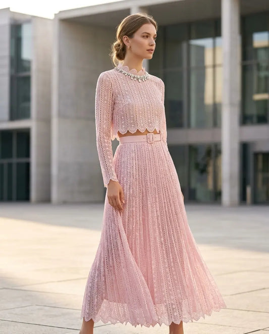 Blush Lace Pleated Dress — image 1