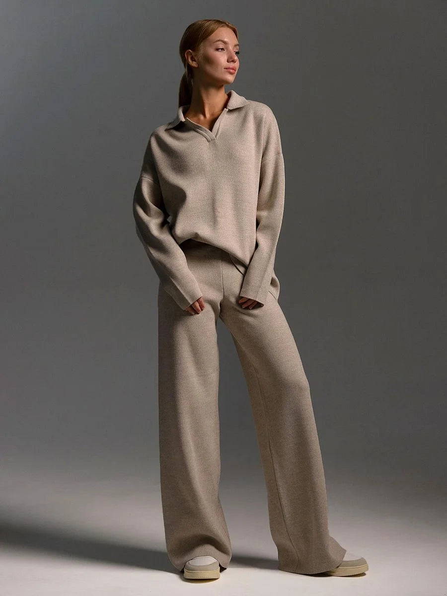 Polo-Collar Knit Trouser Set — image 1