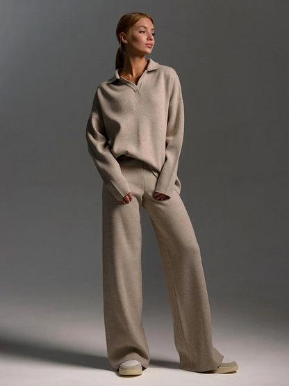 Polo-Collar Knit Trouser Set — image 1