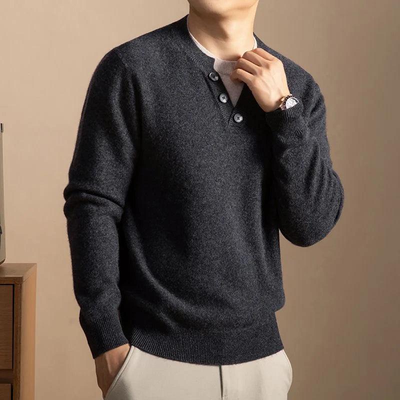 Cashmere-Blend Henley Sweater — image 1