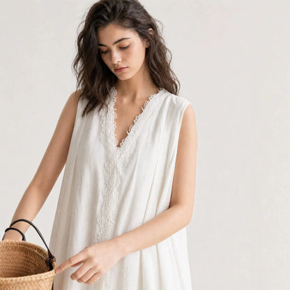 Lace-Inset Linen Dress — image 2