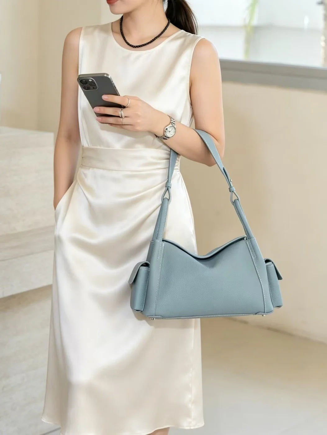 Slouchy Top-Grain Leather Shoulder Bag — image 3