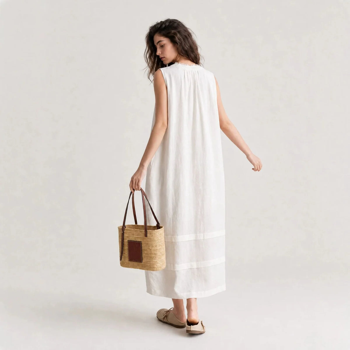 Lace-Inset Linen Dress — image 4