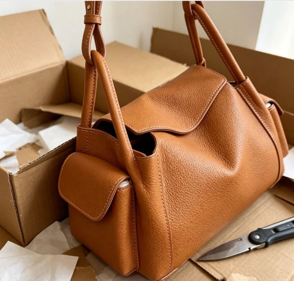 Slouchy Top-Grain Leather Shoulder Bag — image 5