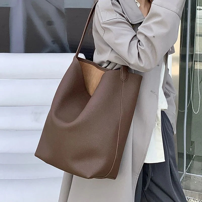 Drawstring Leather Bucket Bag — image 1