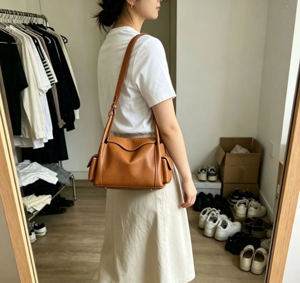 Slouchy Top-Grain Leather Shoulder Bag — image 6