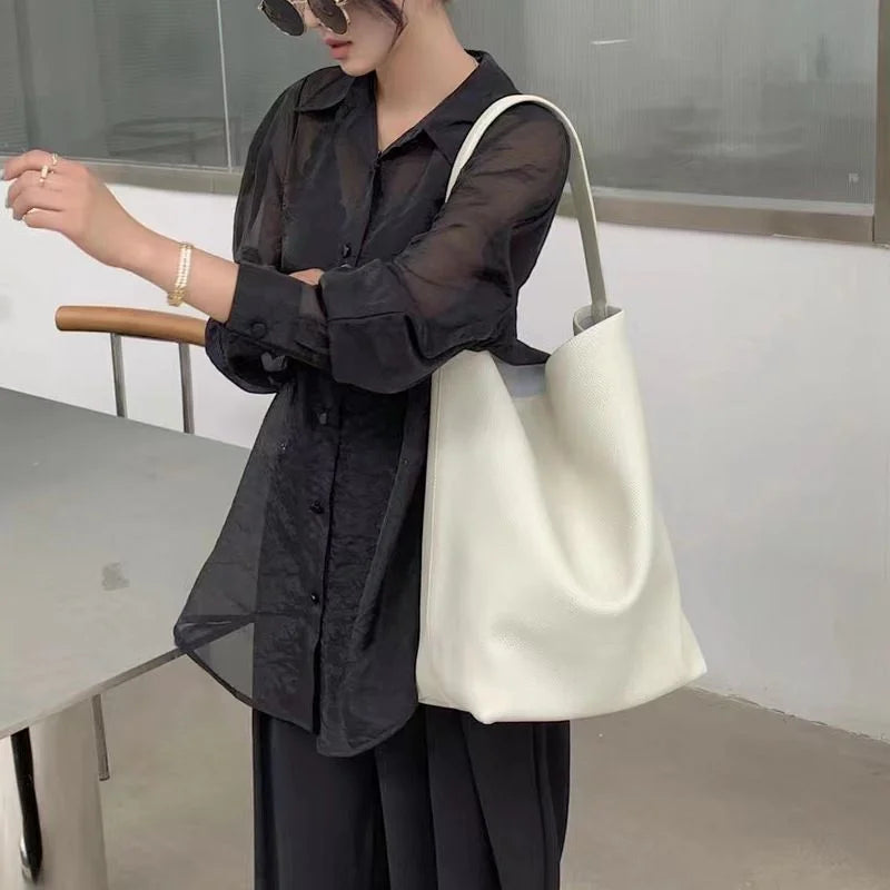 Drawstring Leather Bucket Bag — image 5